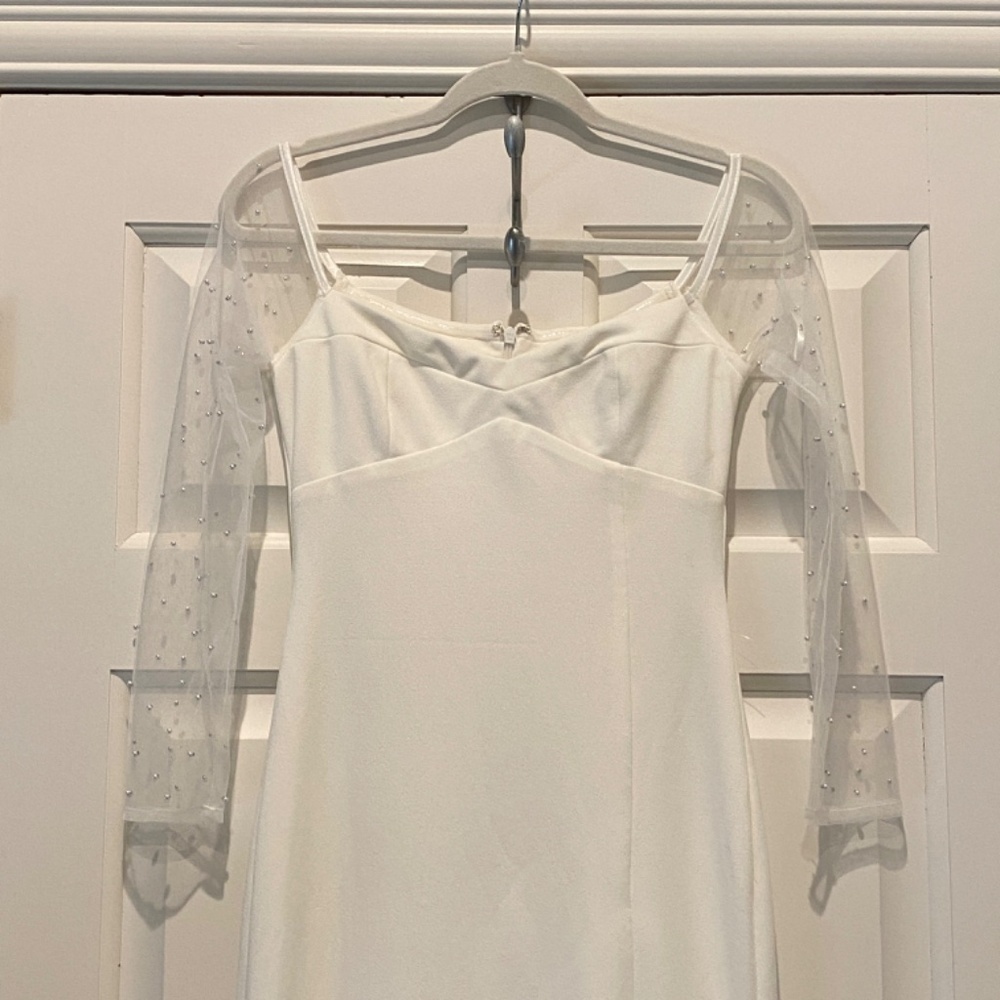 Lulu's Eternally Beloved Mesh Off-the-Shoulder Pearl Maxi Dress - Picture 5 of 16